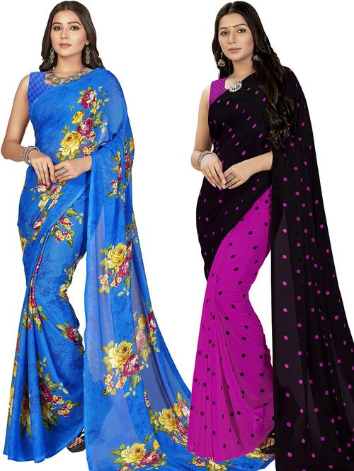 women pack of 2 casual wear combo sarees with blouse - 21476158 - Very Small Image - 1