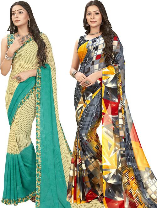 women pack of 2 casual wear combo sarees with blouse - 21476159 - Very Small Image - 1