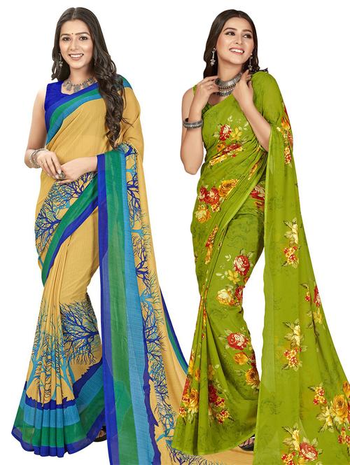 women pack of 2 casual wear combo sarees with blouse - 21476160 - Very Small Image - 1