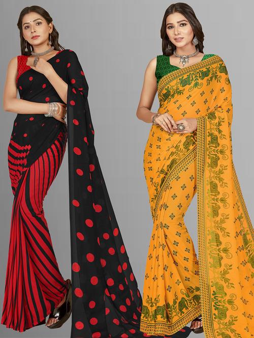 women pack of 2 printed casual wear saree with blouse - 21476166 - Very Small Image - 1