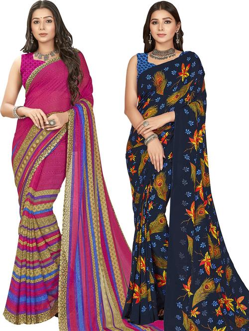 women pack of 2 casual wear sarees with blouse - 21476176 - Very Small Image - 1