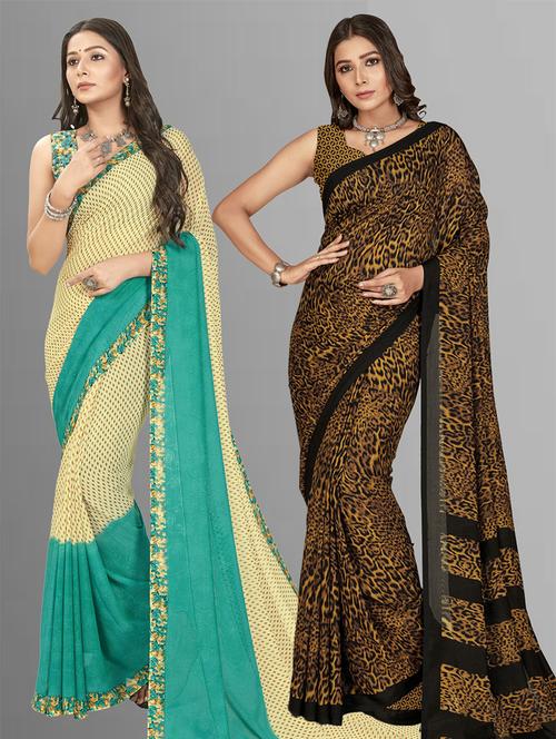 women pack of 2 casual wear sarees with blouse - 21476179 - Very Small Image - 1
