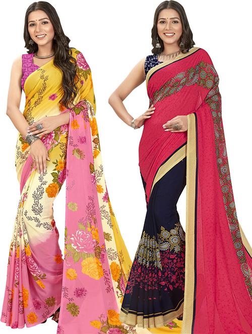 women pack of 2 casual wear combo sarees with blouse - 21476181 - Very Small Image - 1