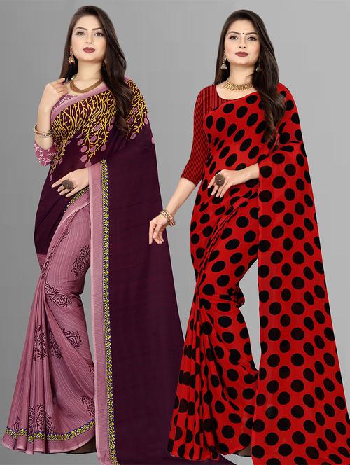 women pack of 2 casual wear sarees with blouse - 21476184 - Very Small Image - 1