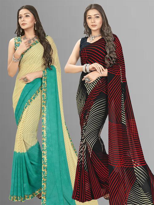 women pack of 2 casual wear combo sarees with blouse - 21476189 - Very Small Image - 1