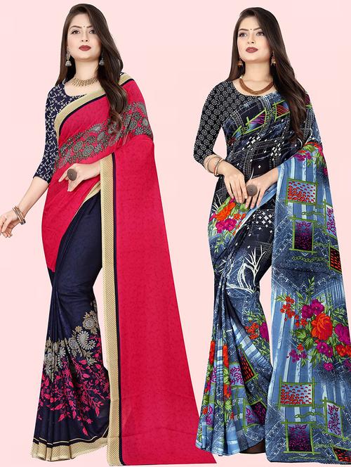 women pack of 2 casual wear combo sarees with blouse - 21476191 - Very Small Image - 1