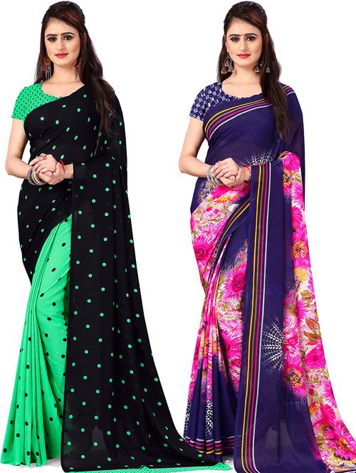 women pack of 2 casual wear sarees with blouse - 21476192 - Very Small Image - 1