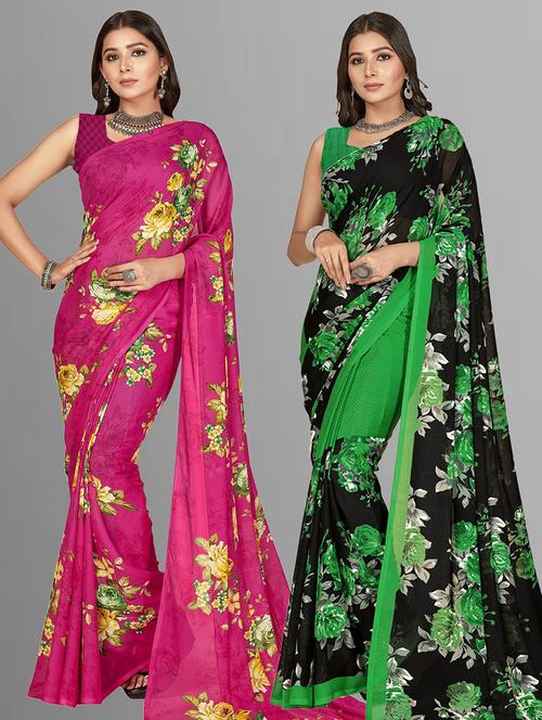 women pack of 2 casual wear combo sarees with blouse - 21476194 - Very Small Image - 1
