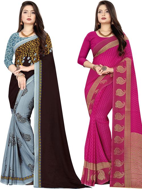 women pack of 2 casual wear combo sarees with blouse - 21476195 - Very Small Image - 1