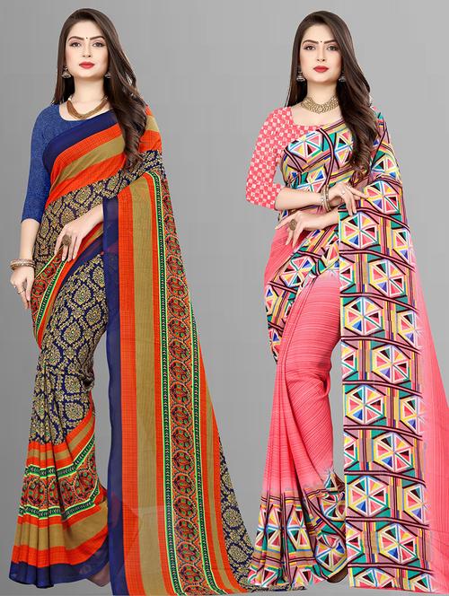women pack of 2 casual wear combo sarees with blouse - 21476201 - Very Small Image - 1