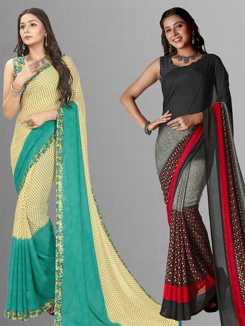 women pack of 2 printed casual wear saree with blouse - 21476204 - Very Small Image - 1