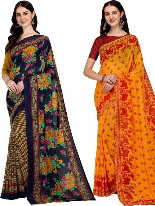 women pack of 2 casual wear sarees with blouse - 21476205 - Very Small Image - 1