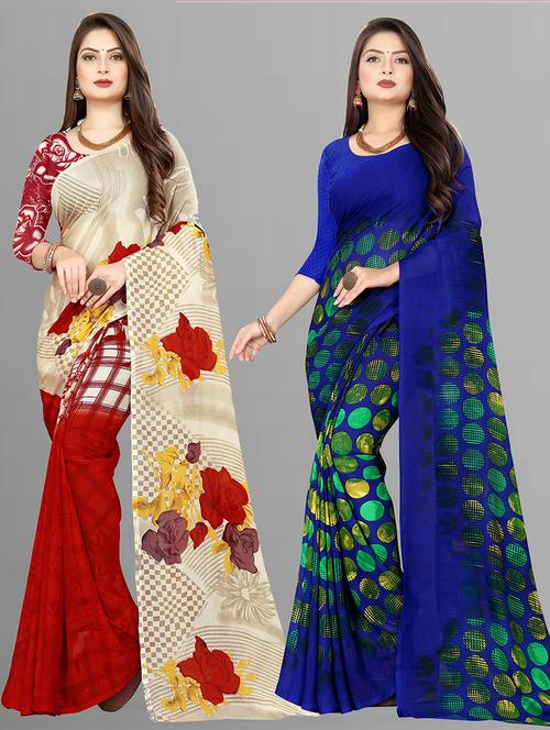 women pack of 2 casual wear sarees with blouse - 21476212 - Very Small Image - 1