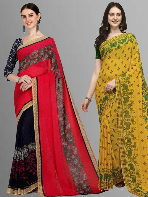 women pack of 2 casual wear sarees with blouse - 21476214 - Very Small Image - 1