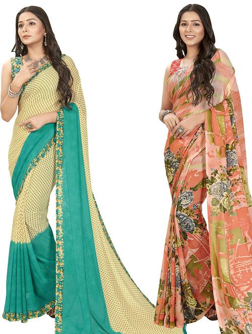 women pack of 2 casual wear sarees with blouse - 21476215 - Very Small Image - 1