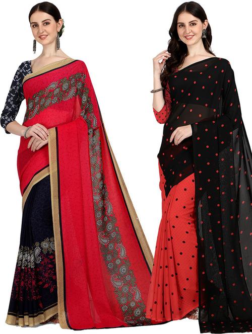 women pack of 2 printed casual wear saree with blouse - 21476216 - Very Small Image - 1