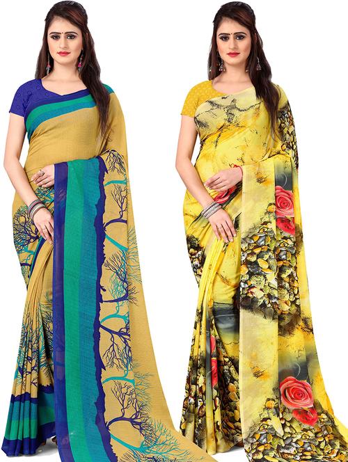 women pack of 2 casual wear combo sarees with blouse - 21476222 - Very Small Image - 1