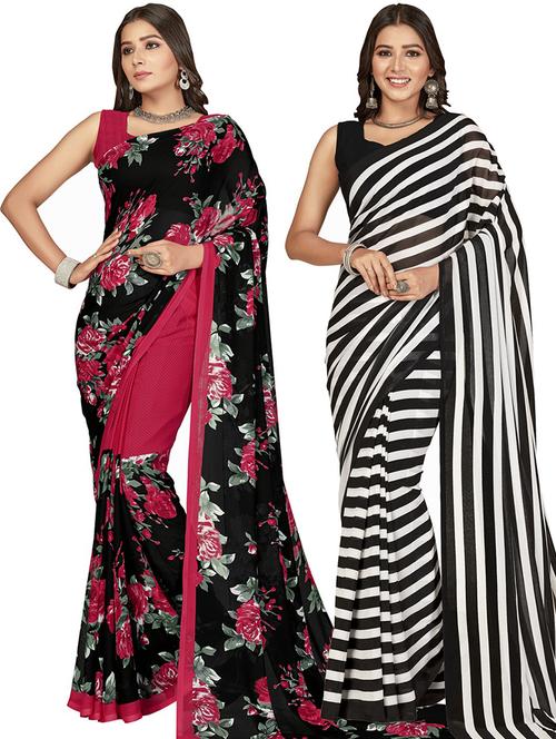 women pack of 2 casual wear combo sarees with blouse - 21476235 - Very Small Image - 1