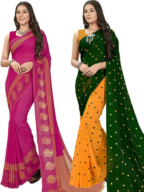women pack of 2 printed casual wear saree with blouse - 21476236 - Very Small Image - 1