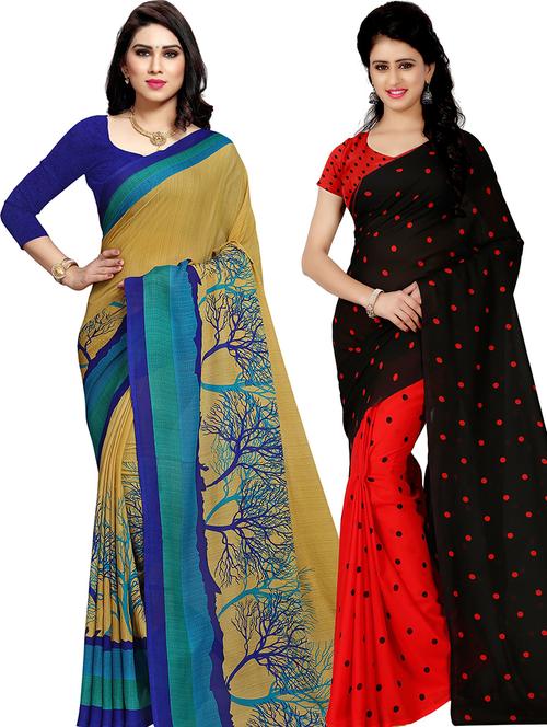 women pack of 2 casual wear combo sarees with blouse - 21476256 - Very Small Image - 1