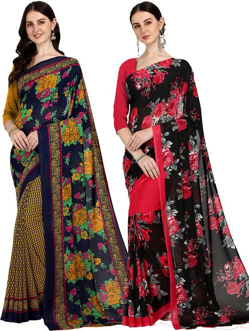 women pack of 2 casual wear sarees with blouse - 21476261 - Very Small Image - 1