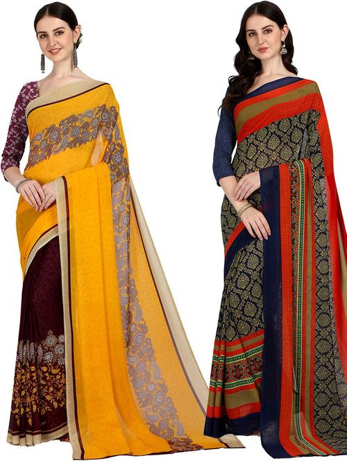 women pack of 2 casual wear combo sarees with blouse - 21476262 - Very Small Image - 1