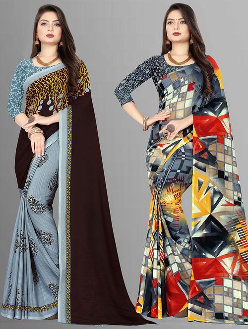 women pack of 2 casual wear combo sarees with blouse - 21476263 - Very Small Image - 1