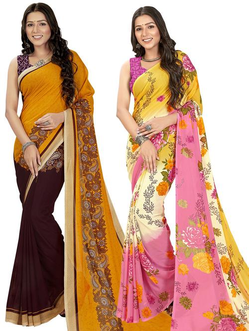 women pack of 2 casual wear combo sarees with blouse - 21476270 - Very Small Image - 1