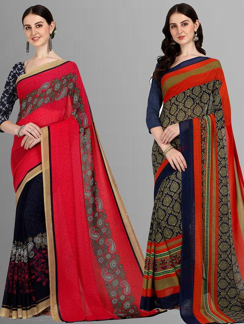 women pack of 2 casual wear combo sarees with blouse - 21476279 - Very Small Image - 1