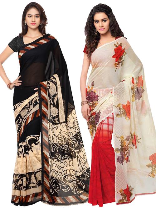 women pack of 2 casual wear combo sarees with blouse - 21476282 - Very Small Image - 1