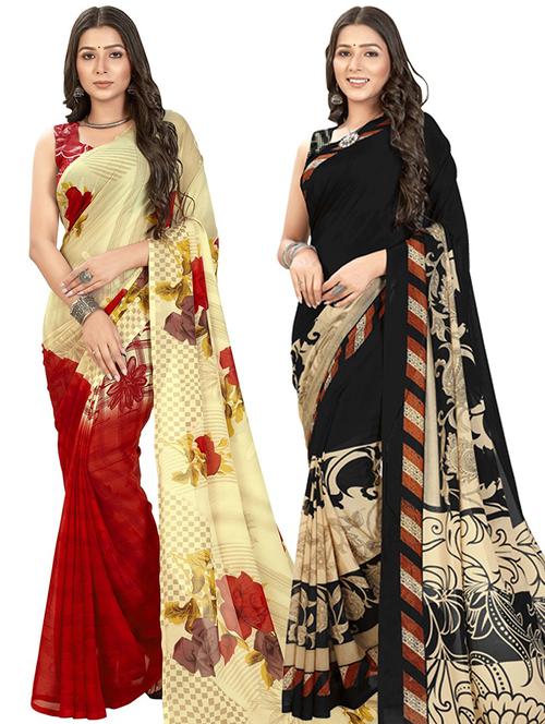 women pack of 2 casual wear combo sarees with blouse - 21476288 - Very Small Image - 1