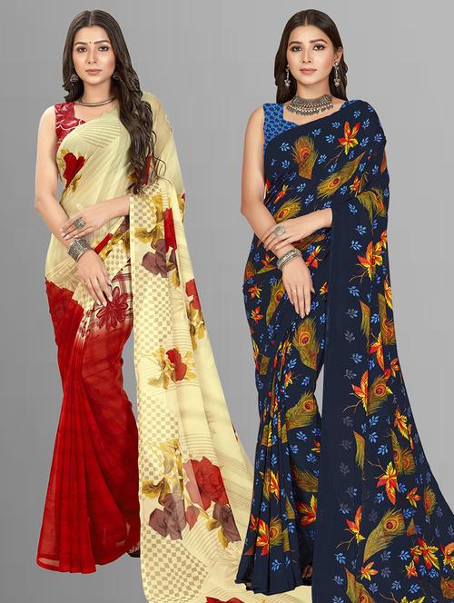 women pack of 2 casual wear combo sarees with blouse - 21476306 - Very Small Image - 1