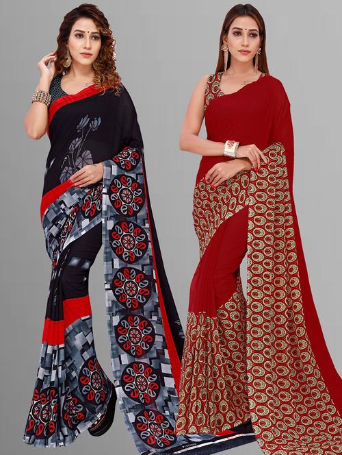 women pack of 2 casual wear combo sarees with blouse - 21476307 - Very Small Image - 1