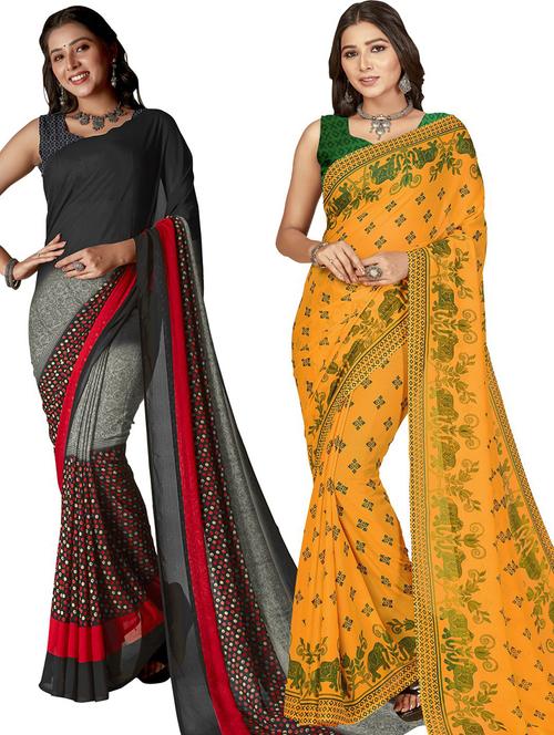 women pack of 2 casual wear combo sarees with blouse - 21476313 - Very Small Image - 1