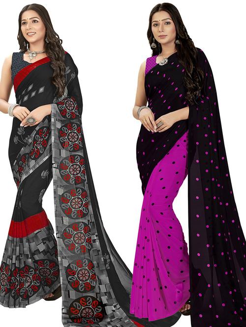 women pack of 2 casual wear combo sarees with blouse - 21476315 - Very Small Image - 1
