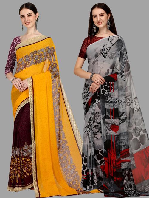 women pack of 2 casual wear combo sarees with blouse - 21476316 - Very Small Image - 1