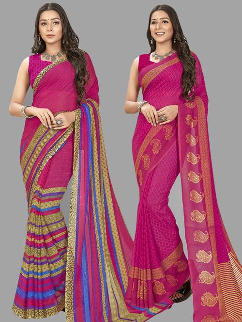 women pack of 2 casual wear combo sarees with blouse - 21476327 - Very Small Image - 1