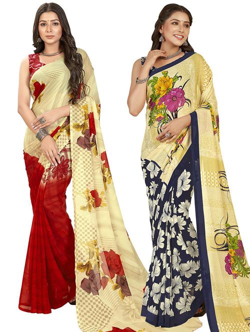 women pack of 2 casual wear combo sarees with blouse - 21476332 - Very Small Image - 1