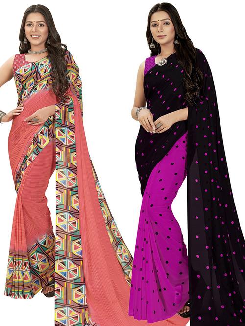 women pack of 2 casual wear combo sarees with blouse - 21476333 - Very Small Image - 1