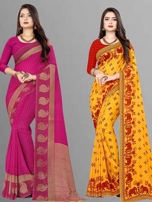 women pack of 2 casual wear combo sarees with blouse - 21476335 - Very Small Image - 1