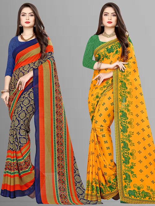 women pack of 2 casual wear combo sarees with blouse - 21476336 - Very Small Image - 1