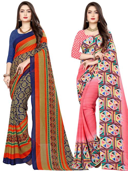 women pack of 2 casual wear combo sarees with blouse - 21476342 - Very Small Image - 1