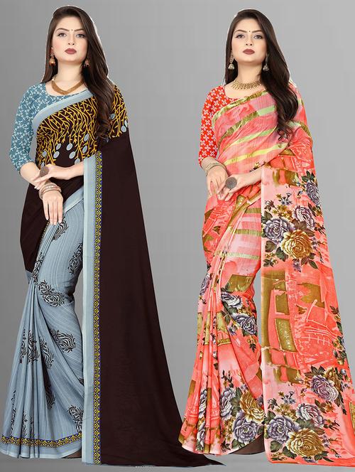 women pack of 2 casual wear combo sarees with blouse - 21476346 - Very Small Image - 1