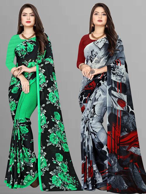 women pack of 2 casual wear combo sarees with blouse - 21476348 - Very Small Image - 1