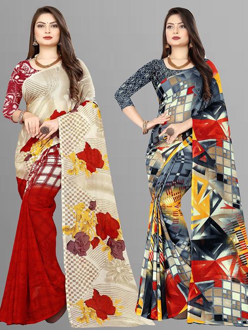 women pack of 2 casual wear combo sarees with blouse - 21476355 - Very Small Image - 1