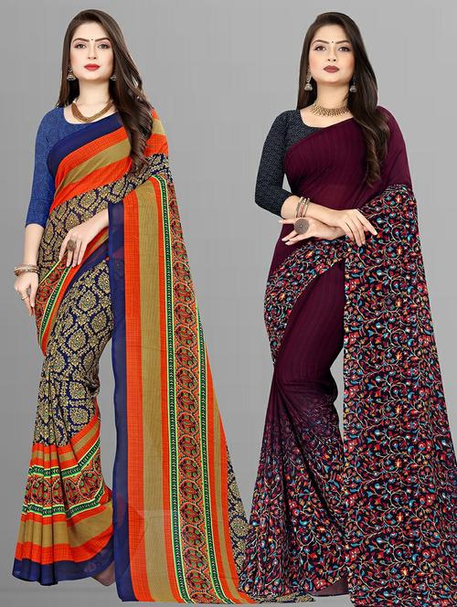 women pack of 2 casual wear combo sarees with blouse - 21476357 - Very Small Image - 1