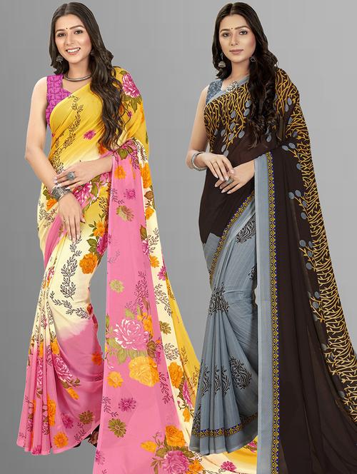 women pack of 2 casual wear combo sarees with blouse - 21476363 - Very Small Image - 1