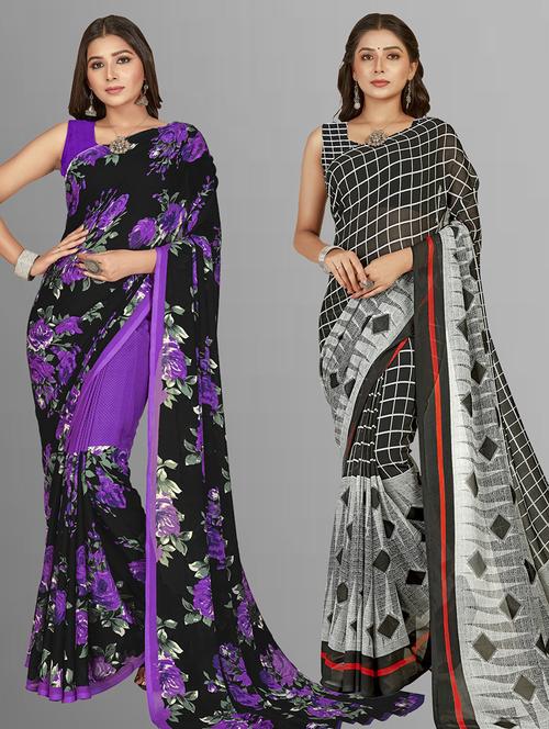 women pack of 2 casual wear combo sarees with blouse - 21476366 - Very Small Image - 1