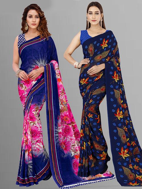 women pack of 2 casual wear combo sarees with blouse - 21476368 - Very Small Image - 1