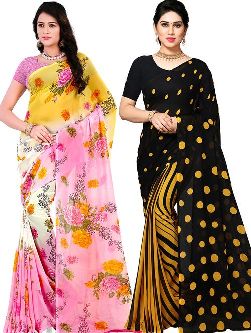 women pack of 2 casual wear combo sarees with blouse - 21476375 - Very Small Image - 1